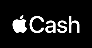 Apple Cash logo with white text and apple icon on black background.